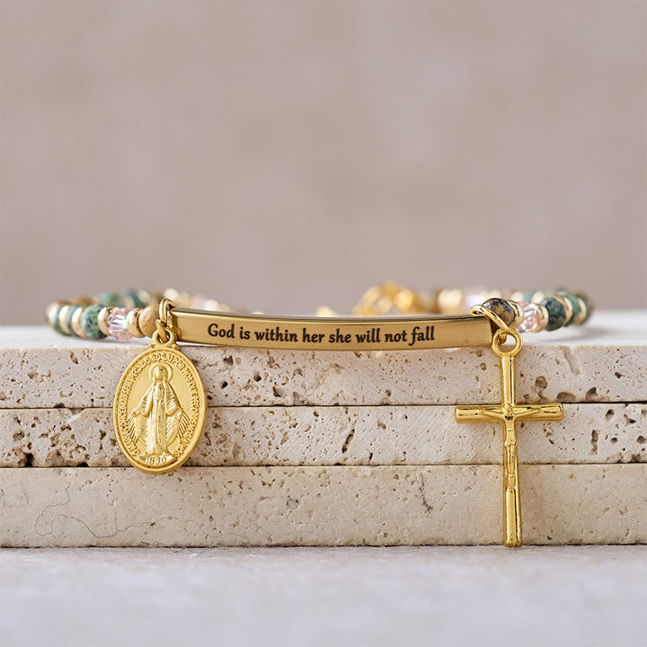 Natural African Turquoise Psalm 46:5 Bracelet: Engraved Bar & Stone Bead Design