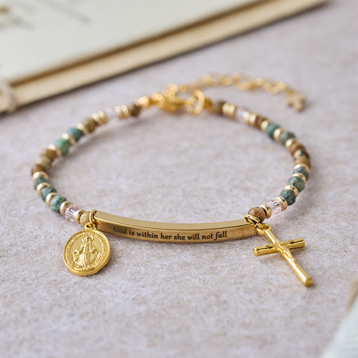 Natural African Turquoise Psalm 46:5 Bracelet: Engraved Bar & Stone Bead Design