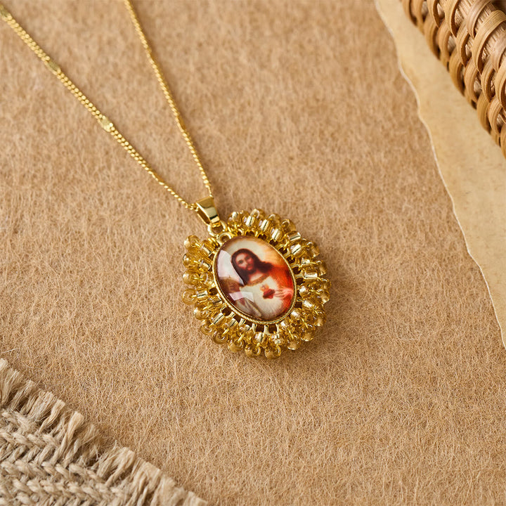 Marian Icon Beaded Oval Pendant Necklace: A Token of Virgin Mary Devotion