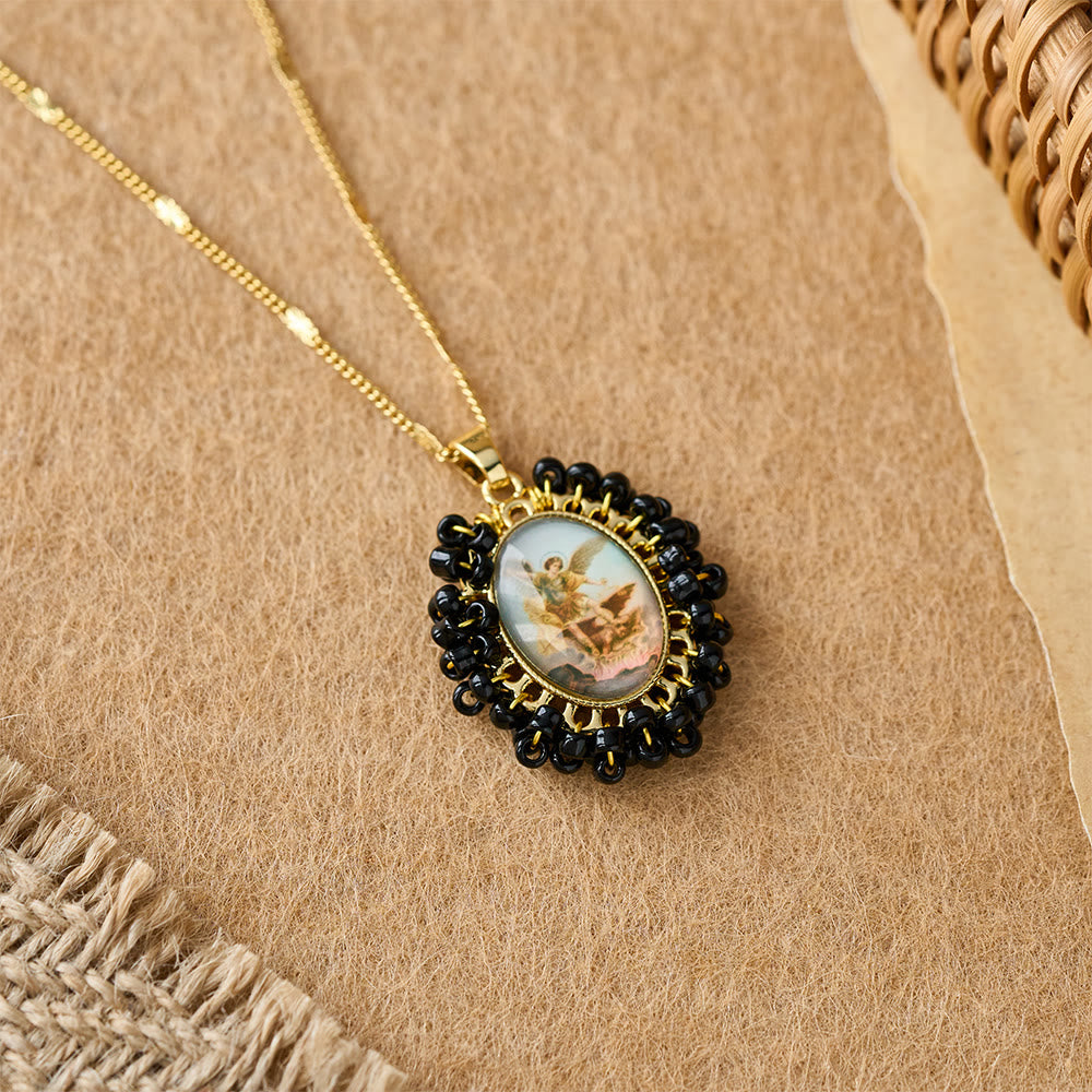 Marian Icon Beaded Oval Pendant Necklace: A Token of Virgin Mary Devotion