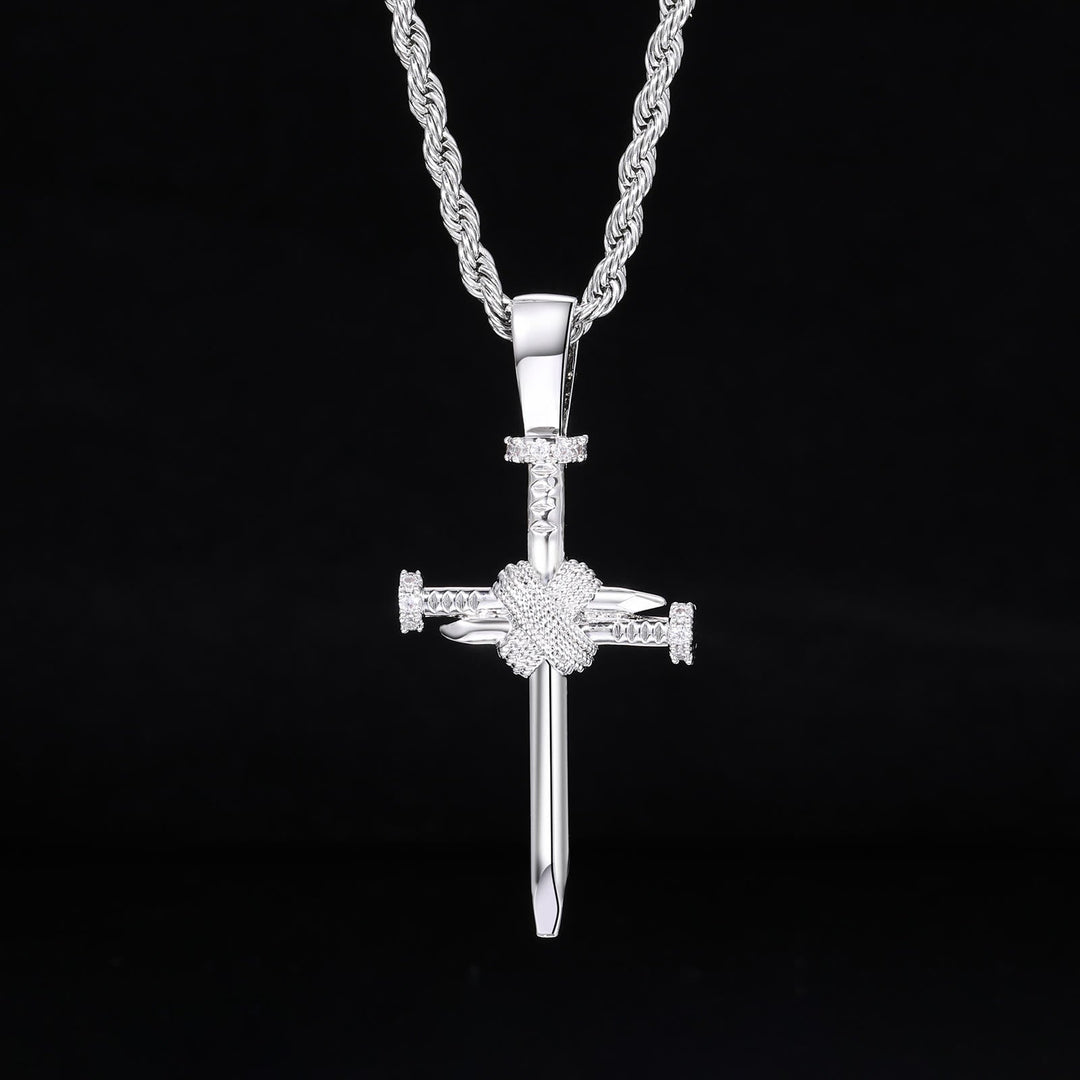 Zircon-Accented Nail Shaped Cross Pendant: Elegant Reminder of Unwavering Faith