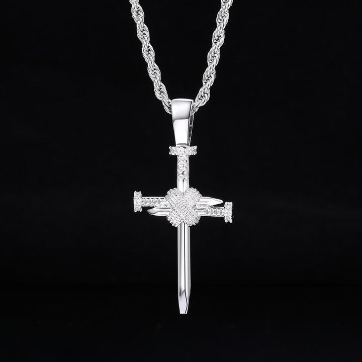 Zircon-Accented Nail Shaped Cross Pendant: Elegant Reminder of Unwavering Faith