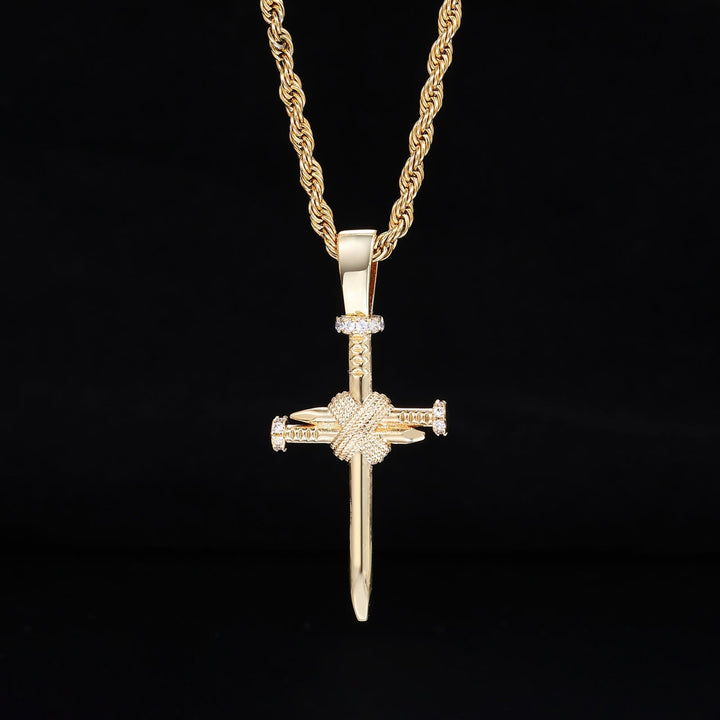 Zircon-Accented Nail Shaped Cross Pendant: Elegant Reminder of Unwavering Faith