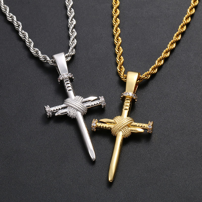 Zircon-Accented Nail Shaped Cross Pendant: Elegant Reminder of Unwavering Faith