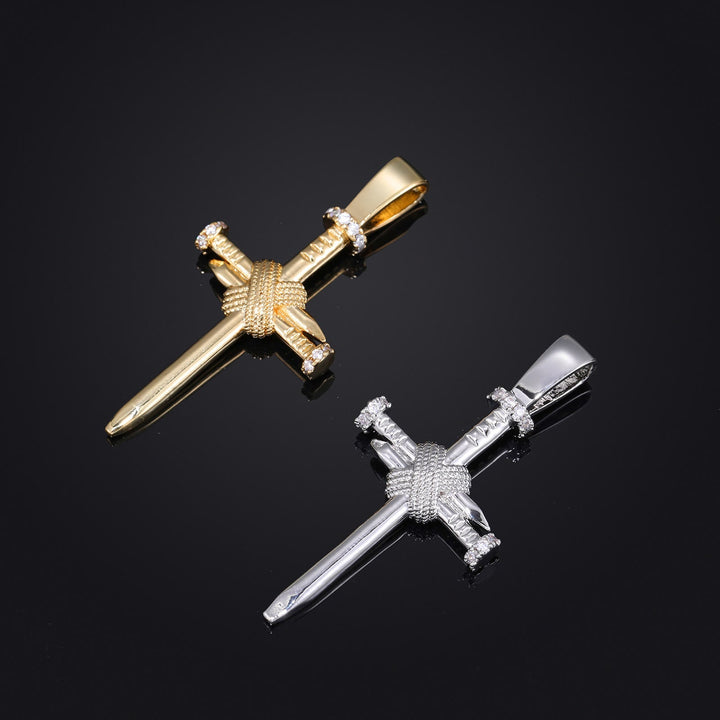 Zircon-Accented Nail Shaped Cross Pendant: Elegant Reminder of Unwavering Faith