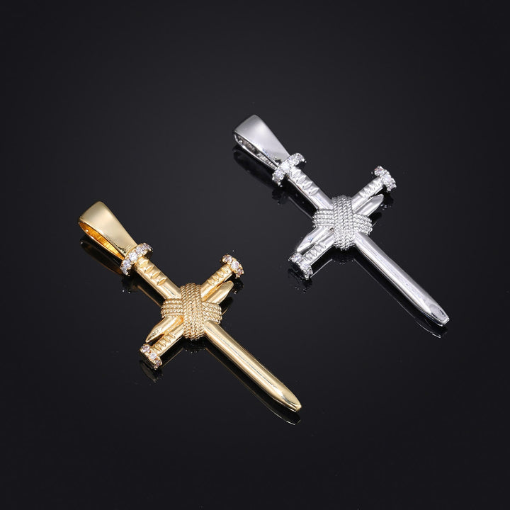Zircon-Accented Nail Shaped Cross Pendant: Elegant Reminder of Unwavering Faith
