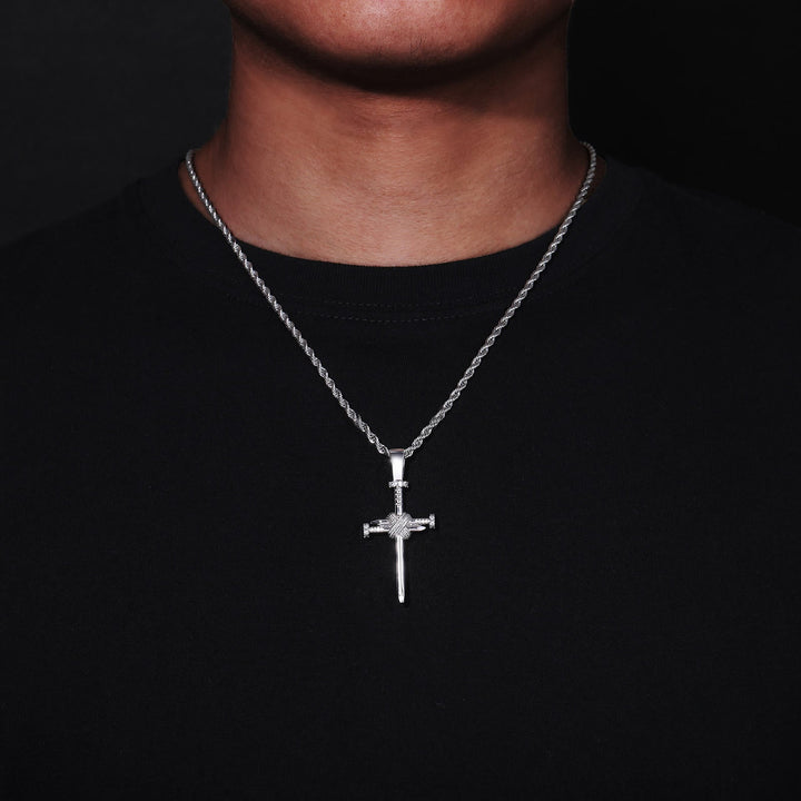 Zircon-Accented Nail Shaped Cross Pendant: Elegant Reminder of Unwavering Faith