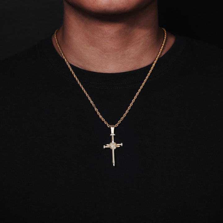 Zircon-Accented Nail Shaped Cross Pendant: Elegant Reminder of Unwavering Faith