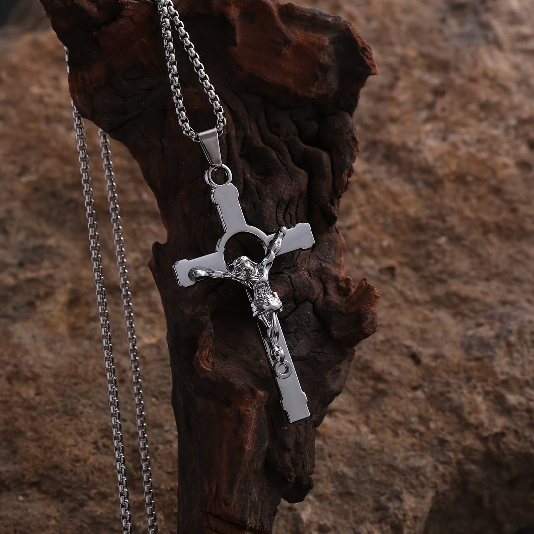 Polished Metal Crucifix Necklace: Wearable Token of Divine Grace and Protection