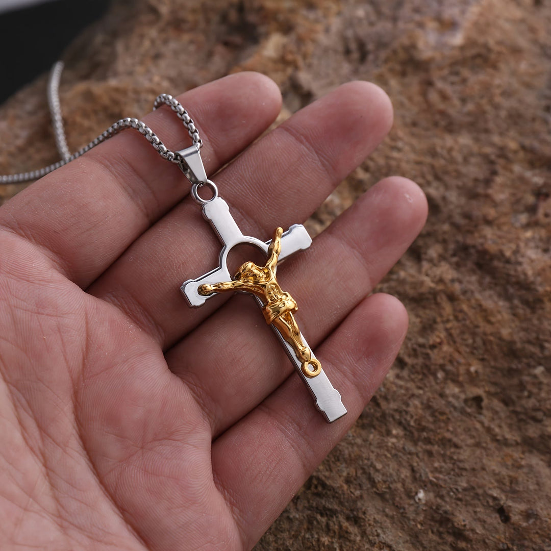 Polished Metal Crucifix Necklace: Wearable Token of Divine Grace and Protection