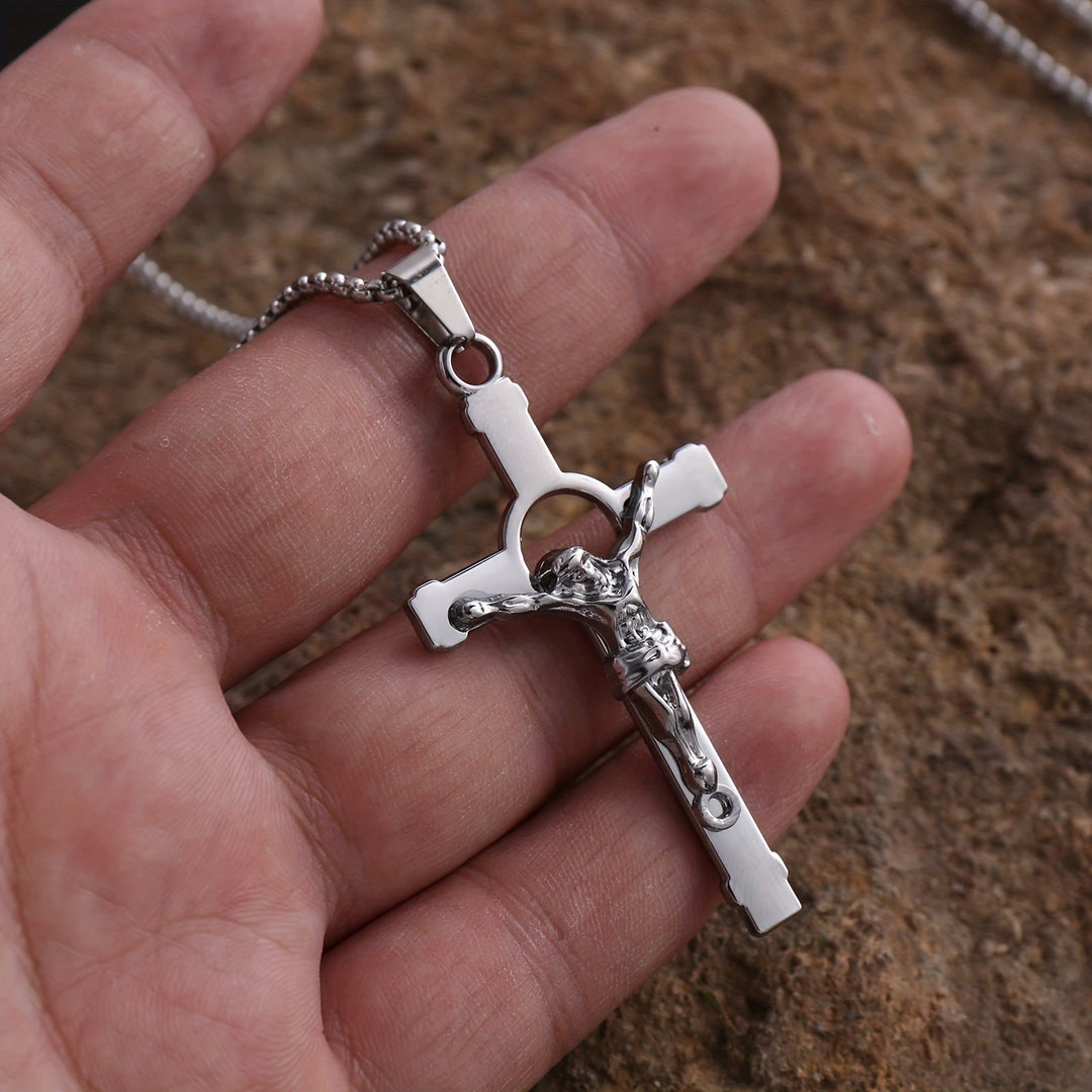 Polished Metal Crucifix Necklace: Wearable Token of Divine Grace and Protection