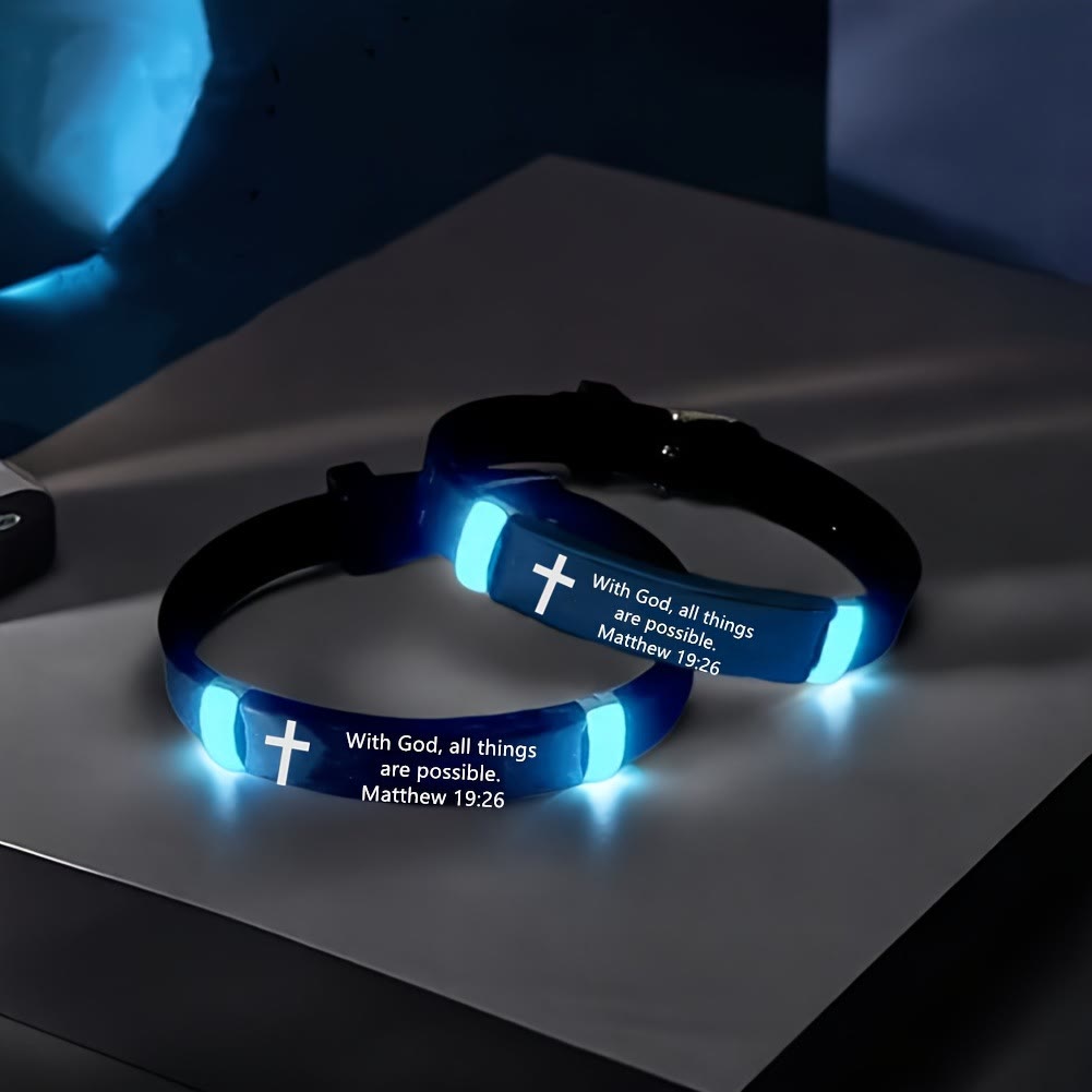 Luminous Silicon Cross Bracelet with Matthew 19:26: Timeless Message of Hope and Faith