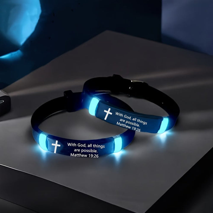 Luminous Silicon Cross Bracelet with Matthew 19:26: Timeless Message of Hope and Faith