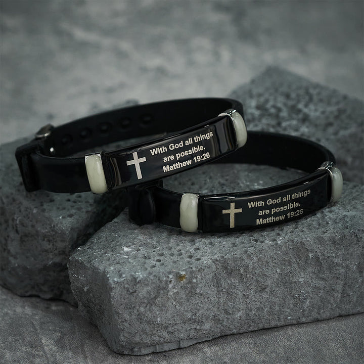 Luminous Silicon Cross Bracelet with Matthew 19:26: Timeless Message of Hope and Faith