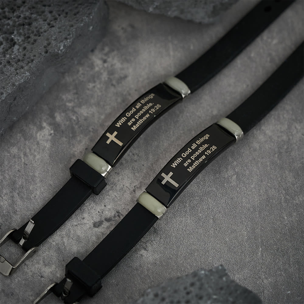 Luminous Silicon Cross Bracelet with Matthew 19:26: Timeless Message of Hope and Faith