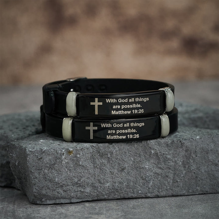 Luminous Silicon Cross Bracelet with Matthew 19:26: Timeless Message of Hope and Faith