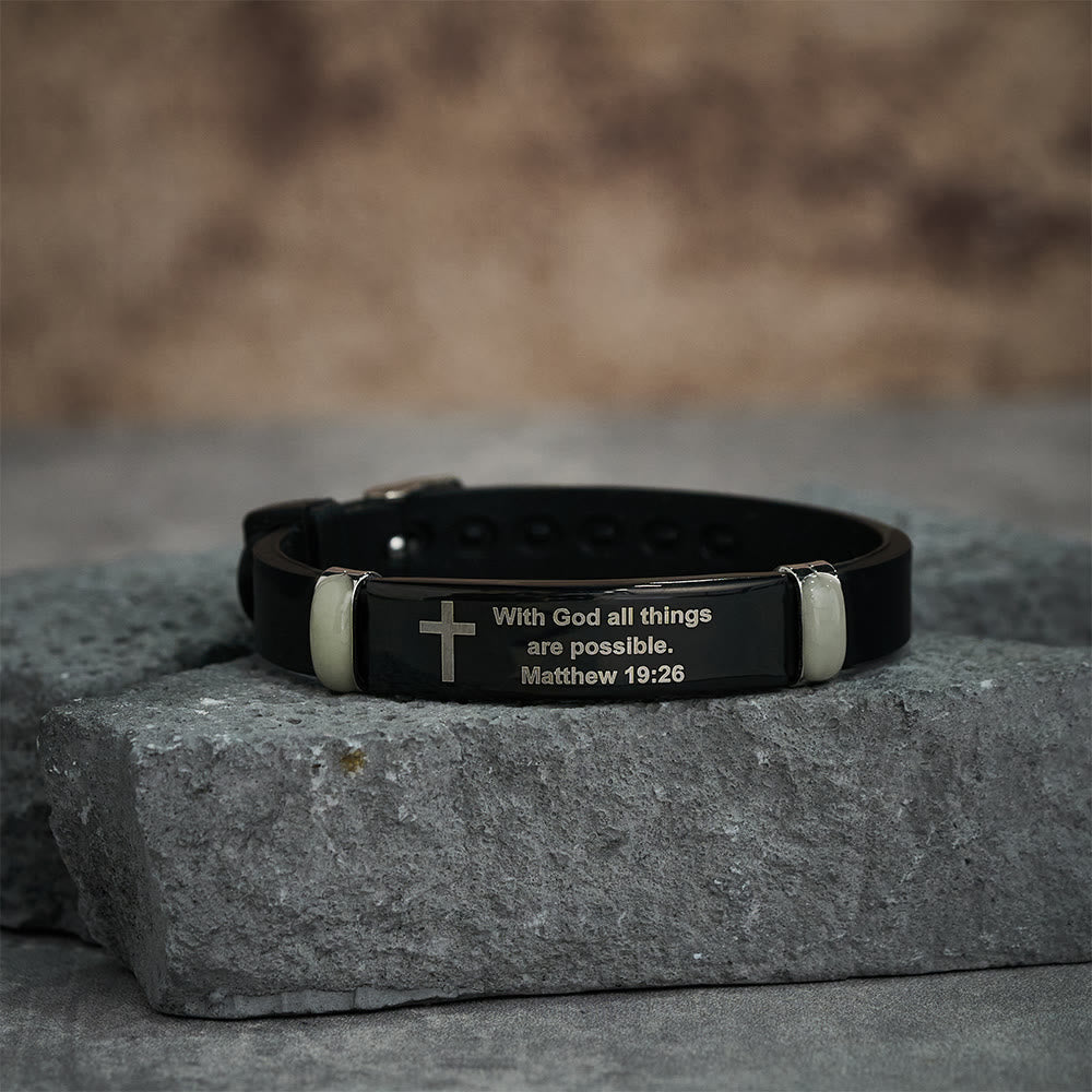 Luminous Silicon Cross Bracelet with Matthew 19:26: Timeless Message of Hope and Faith