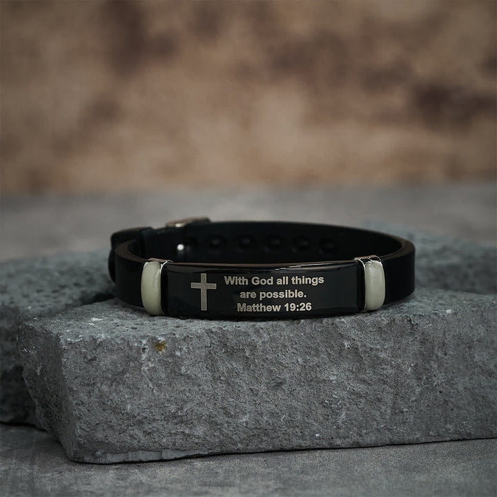 Luminous Silicon Cross Bracelet with Matthew 19:26: Timeless Message of Hope and Faith