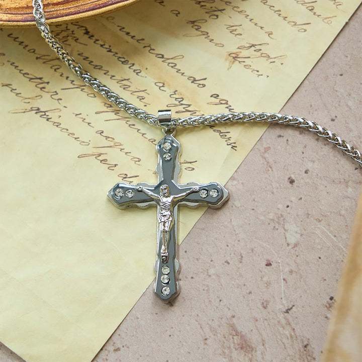 Blue/Silver Detailed Sculpted Crucifix Necklace: A Sacred Accessory for Devotion