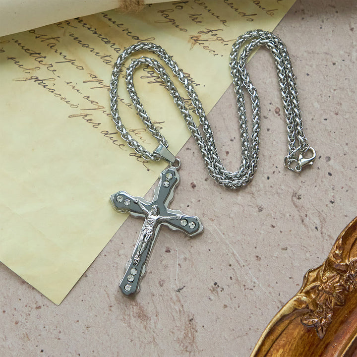 Blue/Silver Detailed Sculpted Crucifix Necklace: A Sacred Accessory for Devotion