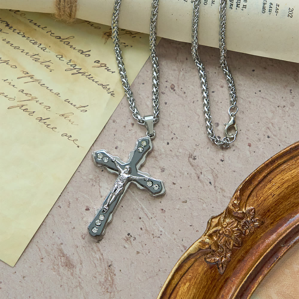 Blue/Silver Detailed Sculpted Crucifix Necklace: A Sacred Accessory for Devotion