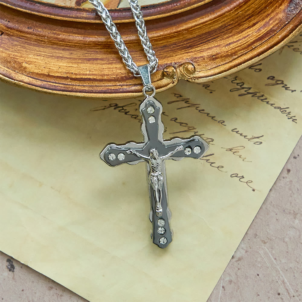 Blue/Silver Detailed Sculpted Crucifix Necklace: A Sacred Accessory for Devotion