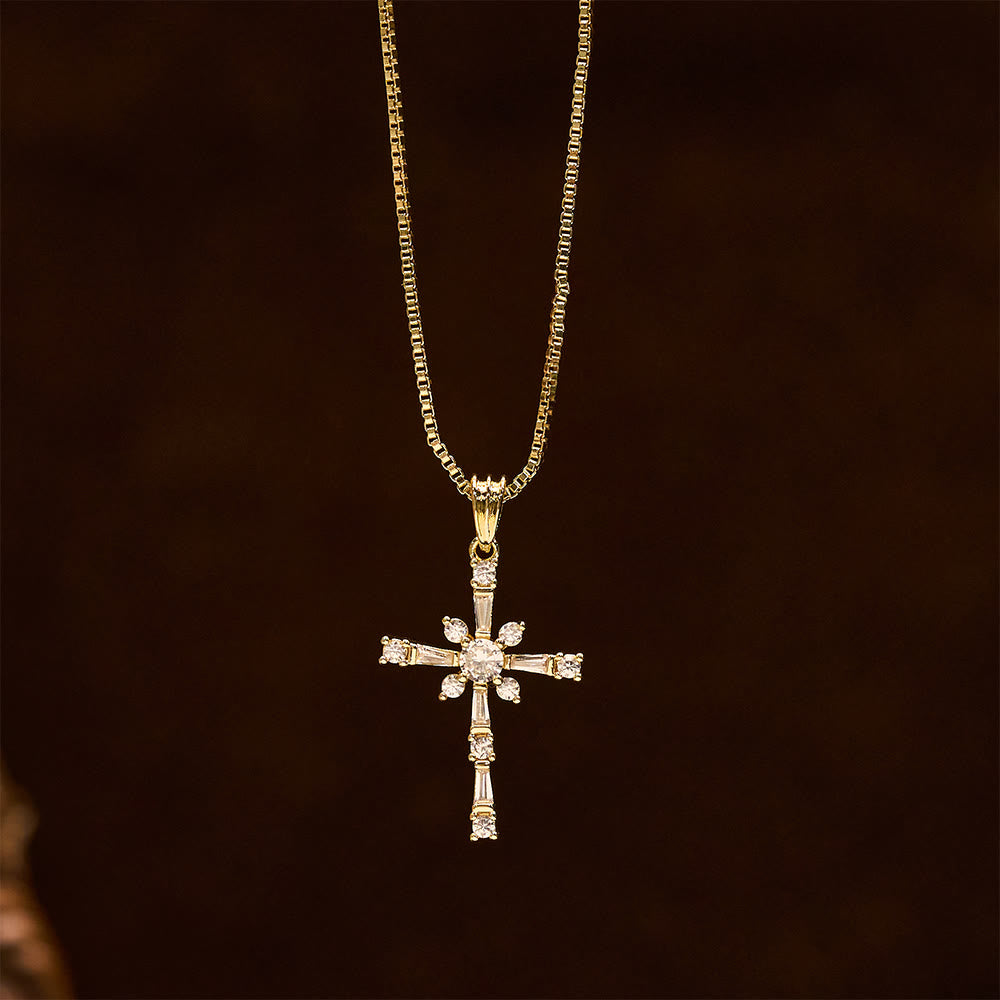 Sparkling Stone-Inlaid Cross Necklace: A Token of Divine Protection