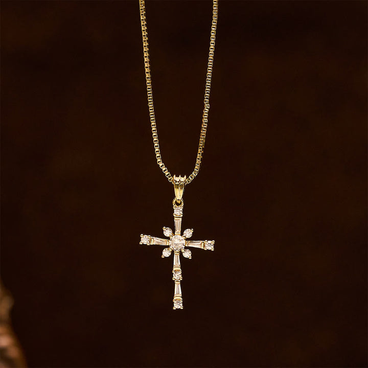 Sparkling Stone-Inlaid Cross Necklace: A Token of Divine Protection