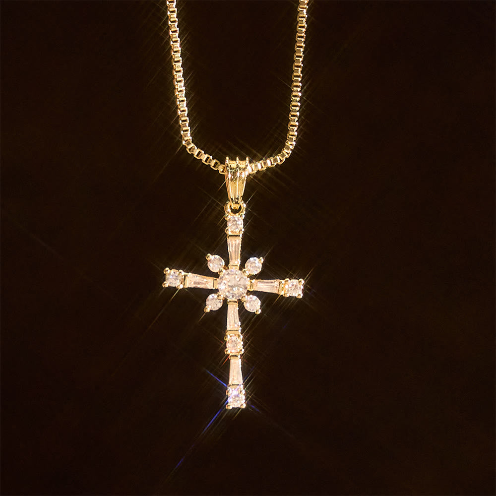Sparkling Stone-Inlaid Cross Necklace: A Token of Divine Protection
