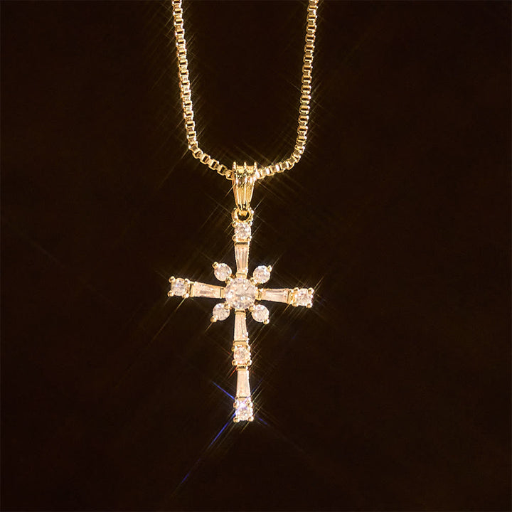 Sparkling Stone-Inlaid Cross Necklace: A Token of Divine Protection