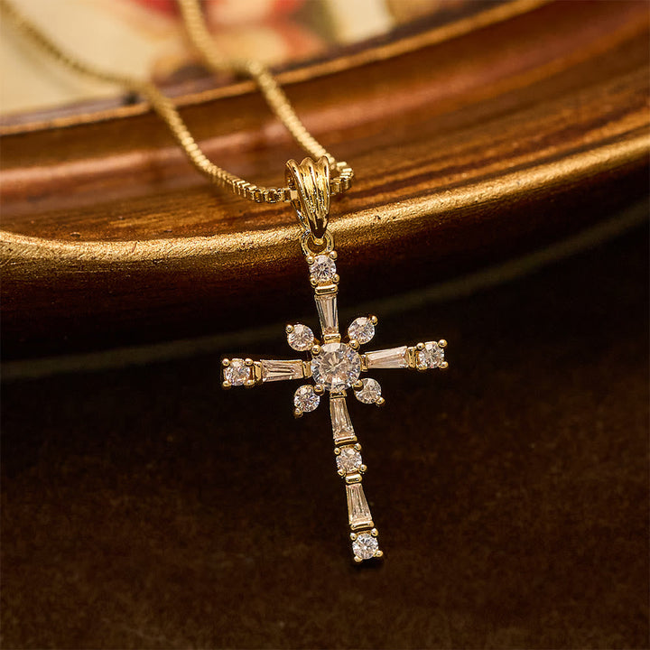 Sparkling Stone-Inlaid Cross Necklace: A Token of Divine Protection