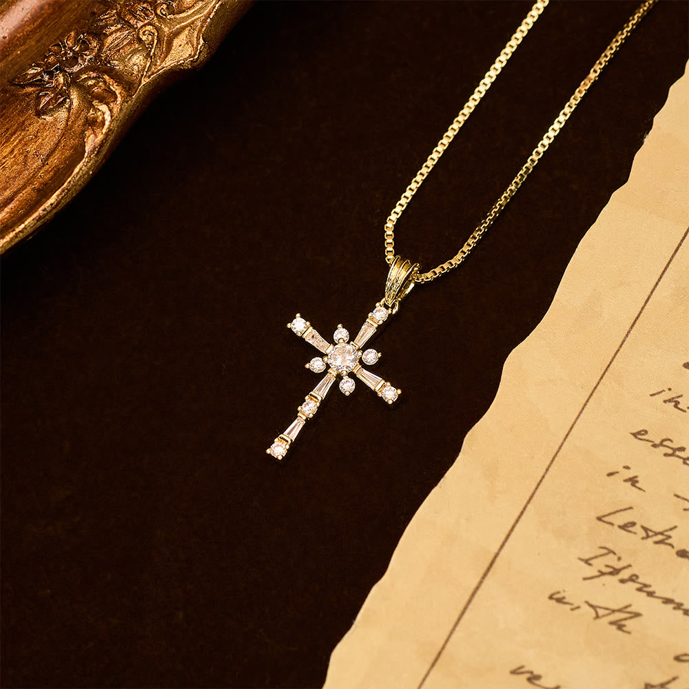 Sparkling Stone-Inlaid Cross Necklace: A Token of Divine Protection