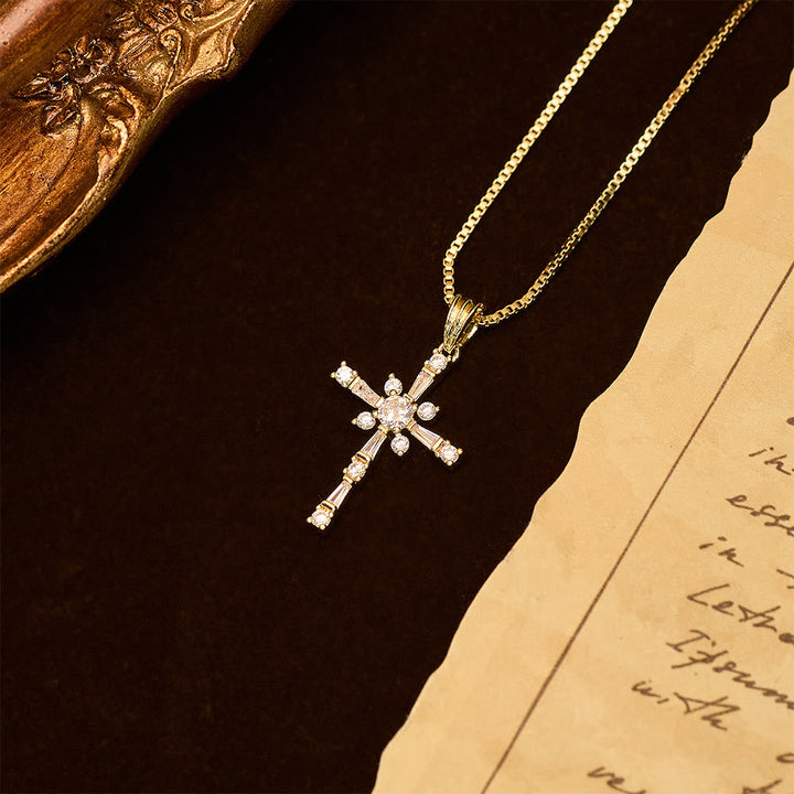 Sparkling Stone-Inlaid Cross Necklace: A Token of Divine Protection
