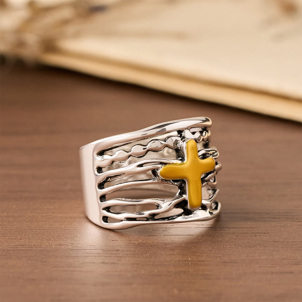 Two-Tone Copper Cross Ring: Quiet Reminder of Peace & Grace