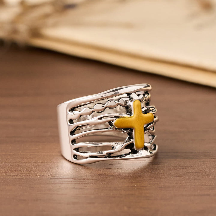 Two-Tone Copper Cross Ring: Quiet Reminder of Peace & Grace