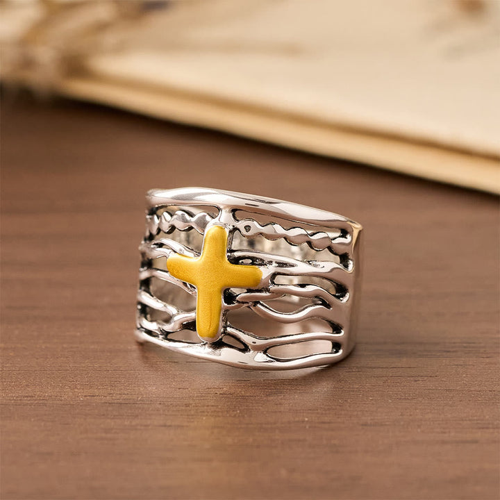 Two-Tone Copper Cross Ring: Quiet Reminder of Peace & Grace