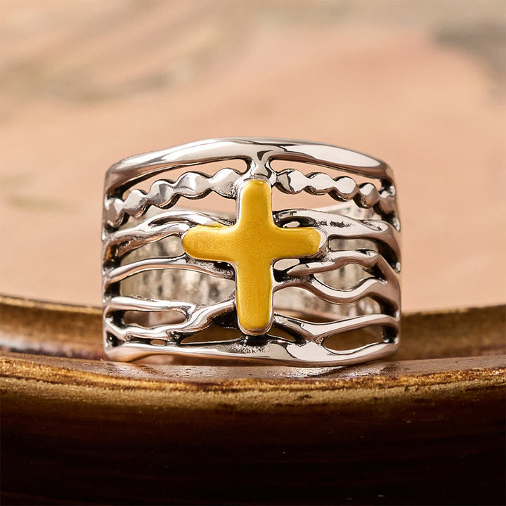 Two-Tone Copper Cross Ring: Quiet Reminder of Peace & Grace