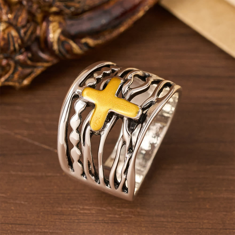 Two-Tone Copper Cross Ring: Quiet Reminder of Peace & Grace
