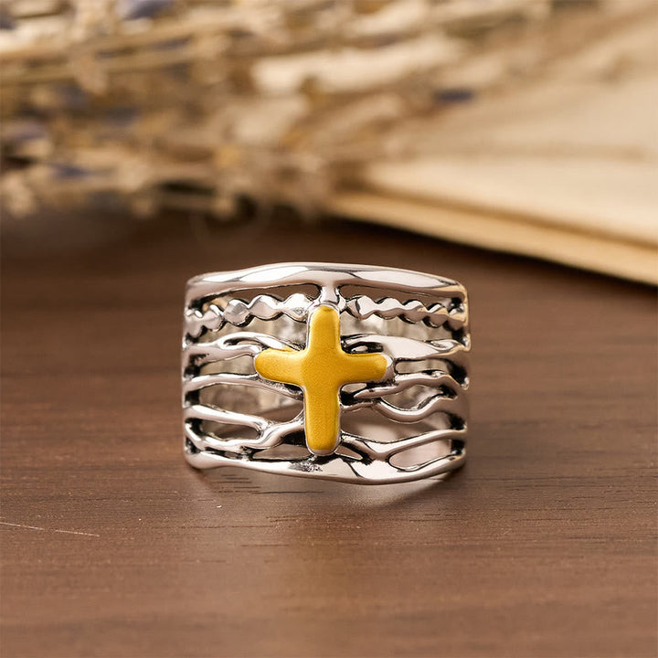 Two-Tone Copper Cross Ring: Quiet Reminder of Peace & Grace