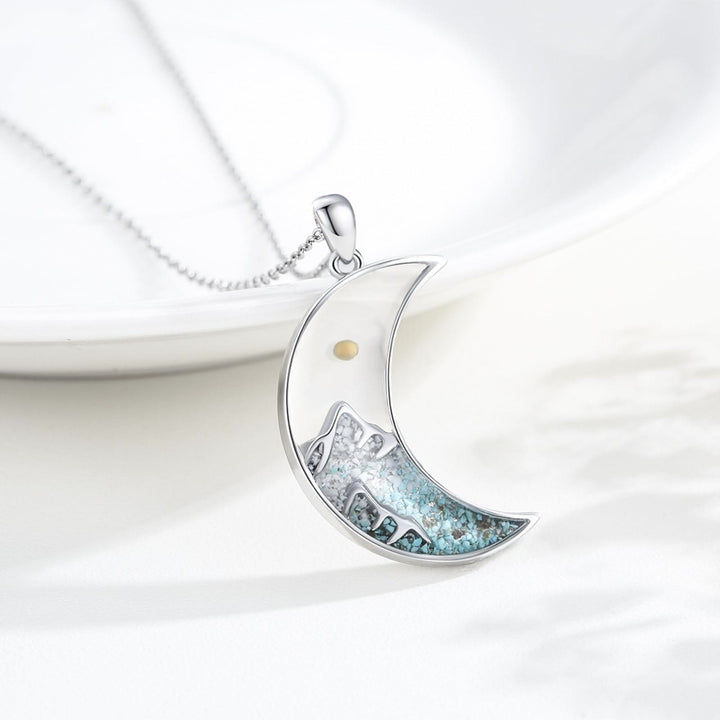 Mustard Seed Crescent Moon & Cross Necklace: Turquoise Inlay & Silver-Tone Design