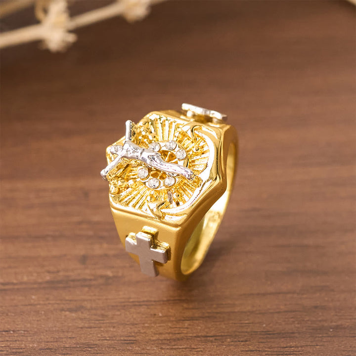 Two-Tone Crucifix Statement Ring: A Symbol of Christ’s Redemption & Faith