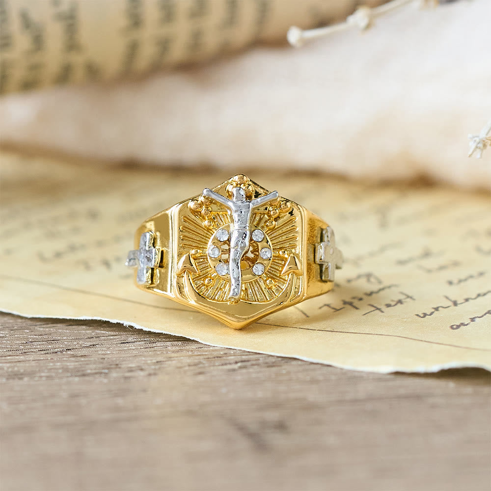 Two-Tone Crucifix Statement Ring: A Symbol of Christ’s Redemption & Faith