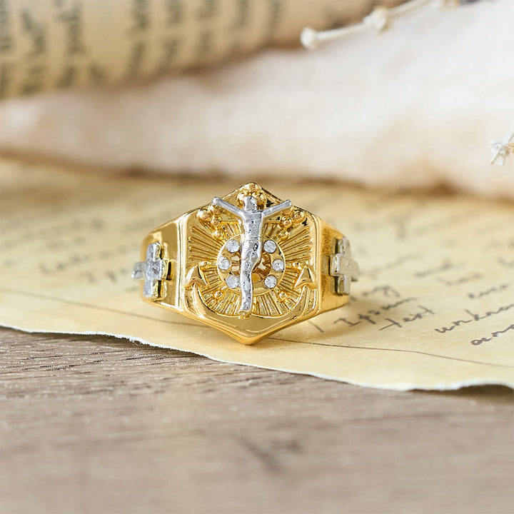 Two-Tone Crucifix Statement Ring: A Symbol of Christ’s Redemption & Faith