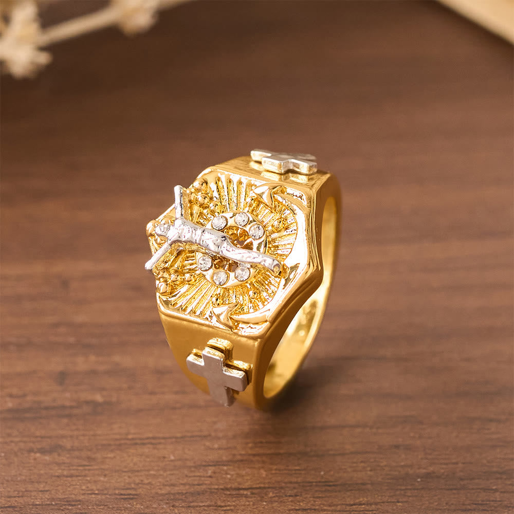 Two-Tone Crucifix Statement Ring: A Symbol of Christ’s Redemption & Faith