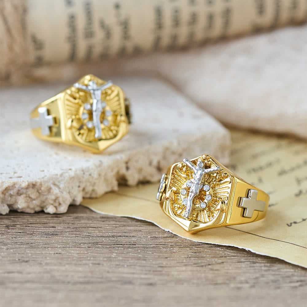 Two-Tone Crucifix Statement Ring: A Symbol of Christ’s Redemption & Faith