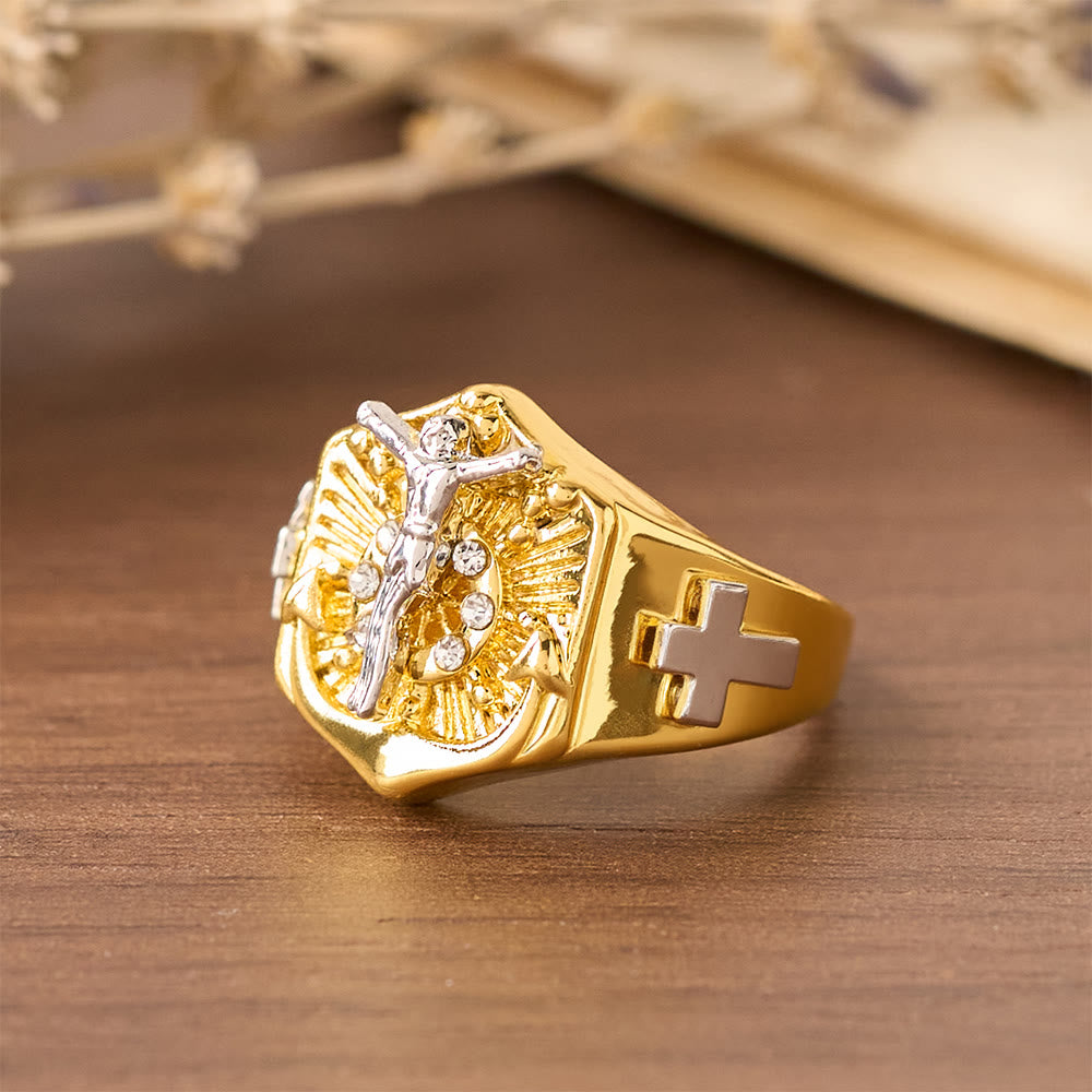 Two-Tone Crucifix Statement Ring: A Symbol of Christ’s Redemption & Faith