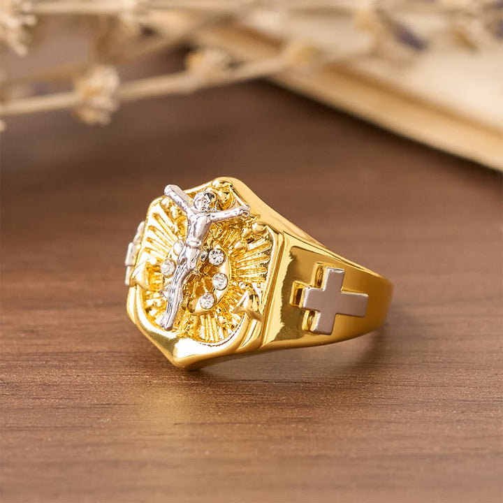 Two-Tone Crucifix Statement Ring: A Symbol of Christ’s Redemption & Faith