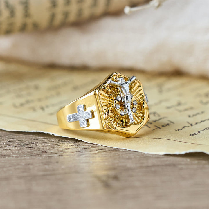 Two-Tone Crucifix Statement Ring: A Symbol of Christ’s Redemption & Faith
