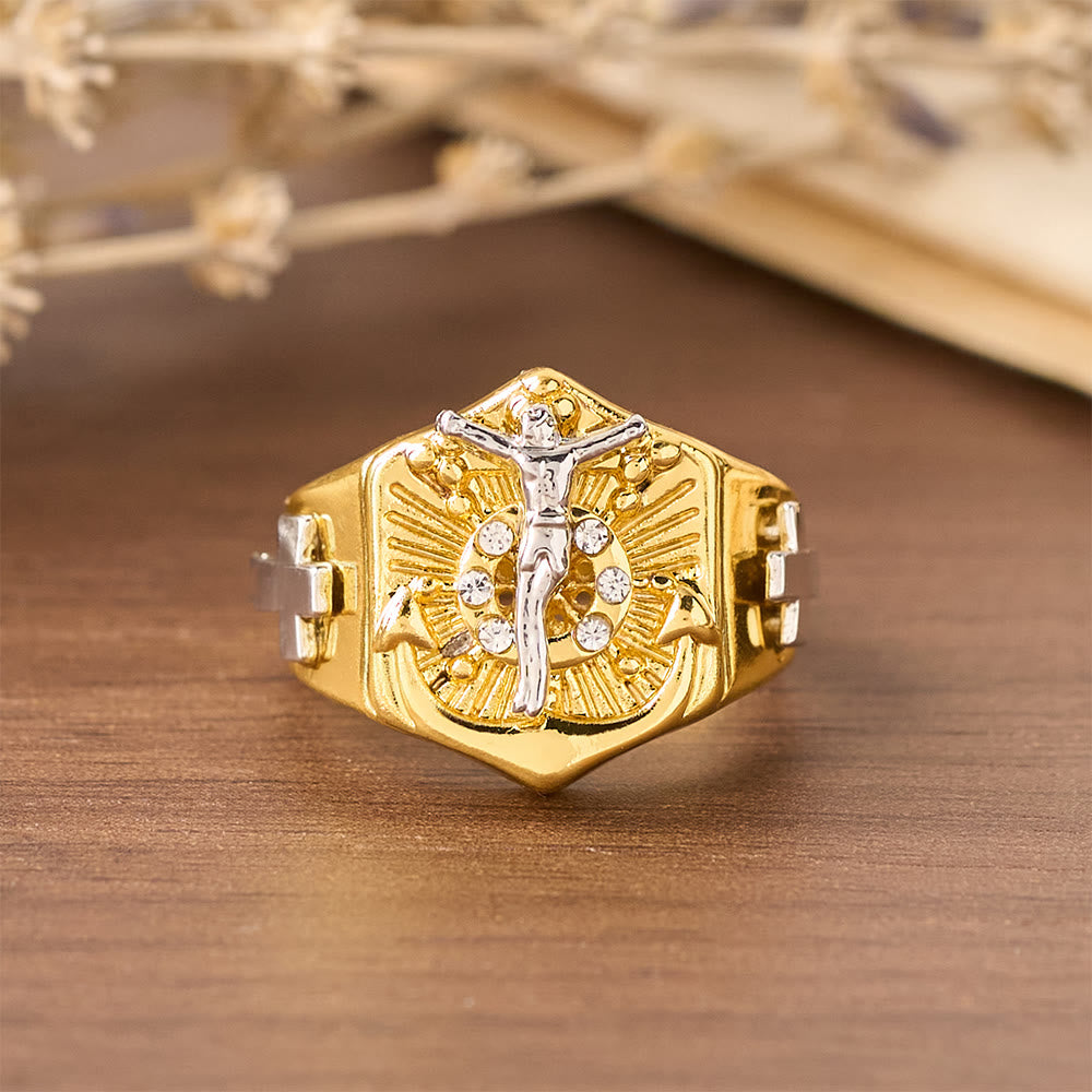 Two-Tone Crucifix Statement Ring: A Symbol of Christ’s Redemption & Faith