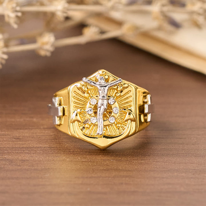 Two-Tone Crucifix Statement Ring: A Symbol of Christ’s Redemption & Faith